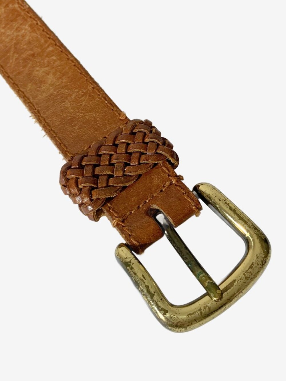 Vintage brown leather belt with braided belt loop / size Small - Picture 2 of 6